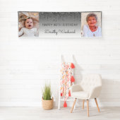 Twee foto's Zilverdrifder Glitter 90th Birthday Spandoek (Insitu)