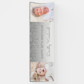 Twee foto's Zilverdrifder Glitter 90th Birthday Spandoek (Verticaal)