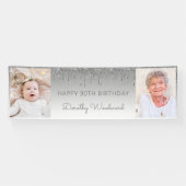 Twee foto's Zilverdrifder Glitter 90th Birthday Spandoek (Horizontaal)