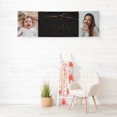 Twee foto's zwart-goudblauw 21ste verjaardag spandoek (Insitu)