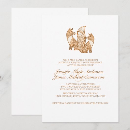 Twee Foxes Wedding Invitations Kaart (Voorkant / Achterkant)