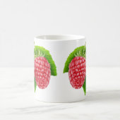 Twee frambozen op blad koffiemok (Center)