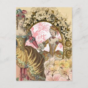 Twee Franse Dames en heren, een Lijst Briefkaart