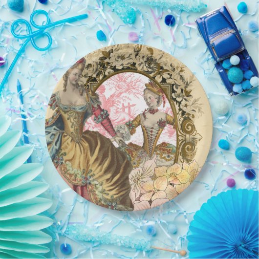 Twee Franse Dames en heren, een Lijst Papieren Bordje (Feest)