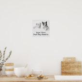 Twee Franse Puppies van Bulldog Peer over een muur Poster (Keuken)