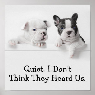 Twee Franse Puppies van Bulldog Peer over een muur Poster