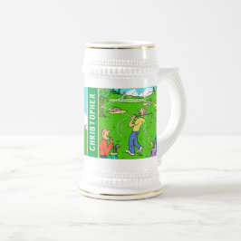 Twee Fun Golf-Cartoons met de naam van de eigenaar Bierpul