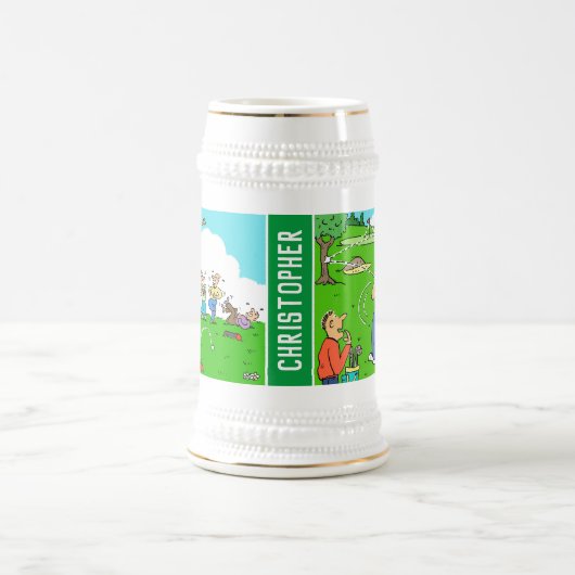 Twee Fun Golf-Cartoons met de naam van de eigenaar Bierpul (Center)