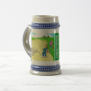Twee Fun Golf Cartoons met de naam van de ontvange Bierpul