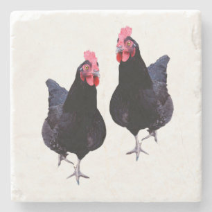 Twee funky Black Chickens Stenen Onderzetter