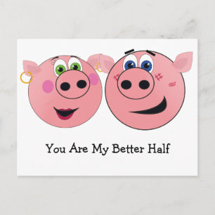 Twee Funny Cartoon Pigs in Love Briefkaart