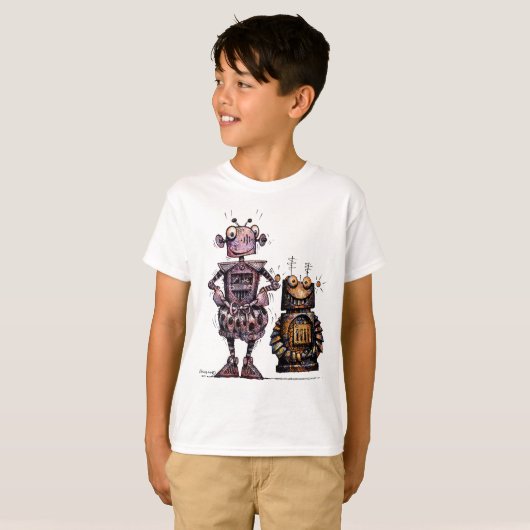 Twee Funny Kind Robots T-shirt (Voorkant volledig)