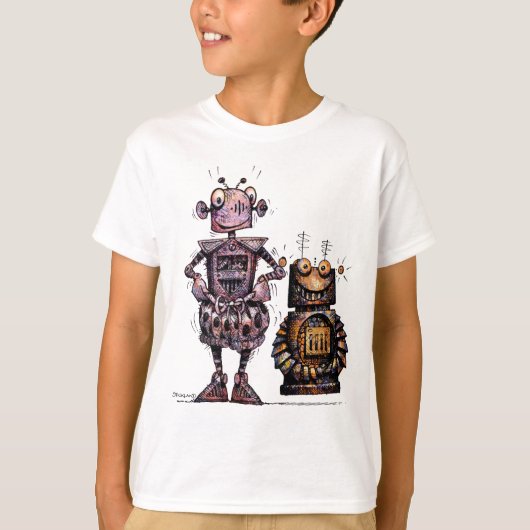 Twee Funny Kind Robots T-shirt (Voorkant)