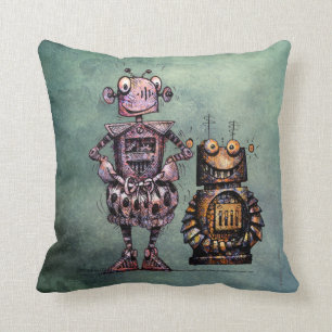 Twee Funny Kind Steampunk Robots! Kussen