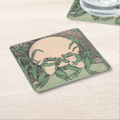 Twee  Funny Love Green Frogs Moon Kartonnen Onderzetters (Schuin)