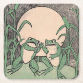 Twee  Funny Love Green Frogs Moon Kartonnen Onderzetters (Voorkant)