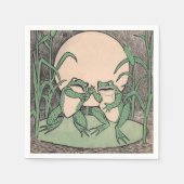 Twee  Funny Love Green Frogs Moon Servetten (Voorkant)