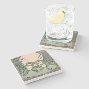 Twee  Funny Love Green Frogs Moon Stenen Onderzetter