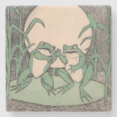 Twee  Funny Love Green Frogs Moon Stenen Onderzetter (Voorkant)