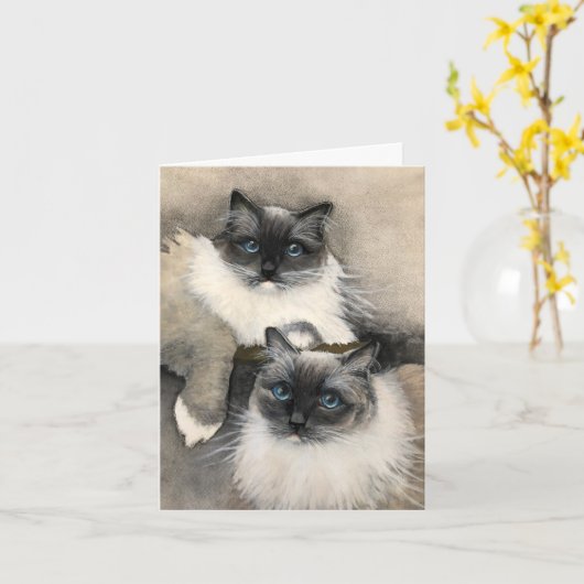 Twee furry Ragdoll Cats' Funny Meow Kaart (Gele Bloem)