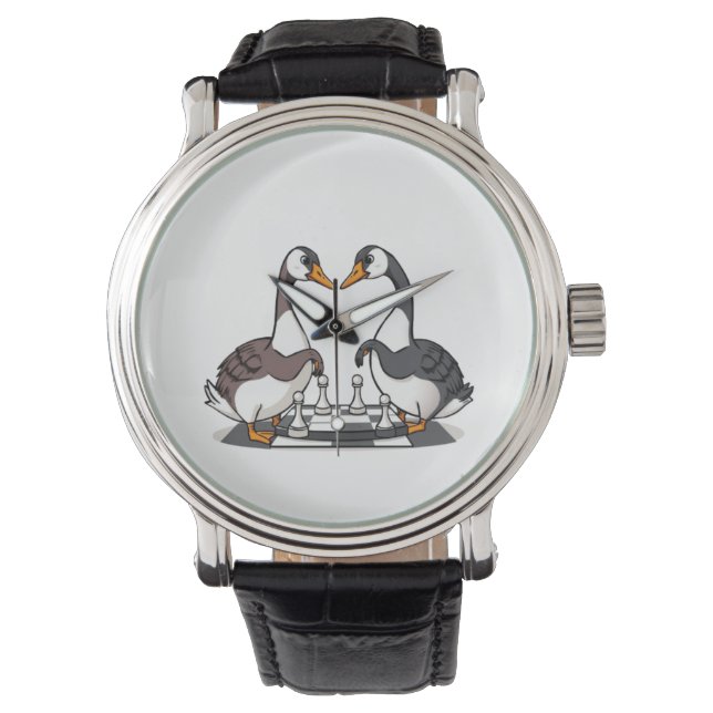 Twee ganzen die schaken horloge (Voorkant)