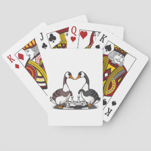 Twee ganzen die schaken pokerkaarten