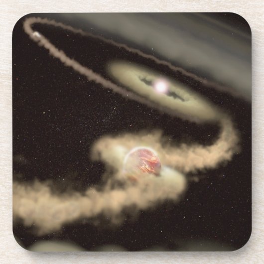 Twee gasreus-exoplaneten die om een jonge ster dra bier onderzetter (Voorkant)