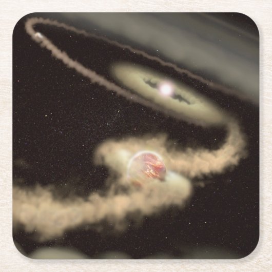 Twee gasreus-exoplaneten die om een jonge ster dra kartonnen onderzetters (Voorkant)