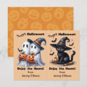 Twee Geesten en Black Cat Party Halloween Kaart (Voorkant / Achterkant)