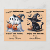 Twee Geesten en Black Cat Party Halloween Kaart (Voorkant)