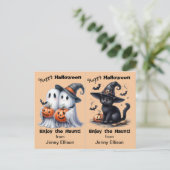 Twee Geesten en Black Cat Party Halloween Kaart (Staand voorkant)