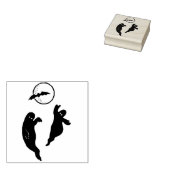 Twee geesten met een vleermuis en een maansilhouet rubberstempel (Gestempeld)