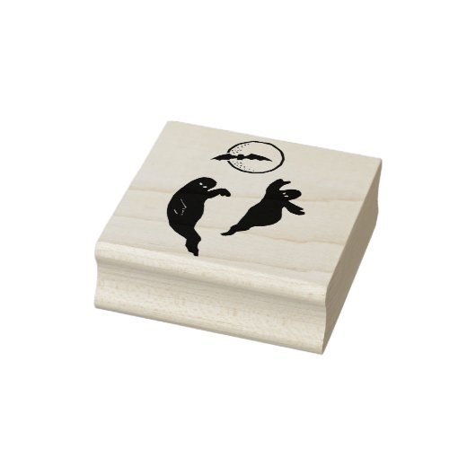 Twee geesten met een vleermuis en een maansilhouet rubberstempel (Stempel)