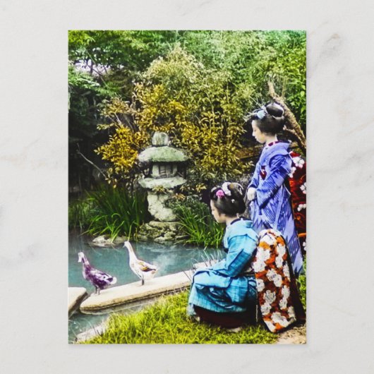 Twee Geisha die Ducks  Oude Japan bekijkt Briefkaart (Voorkant)