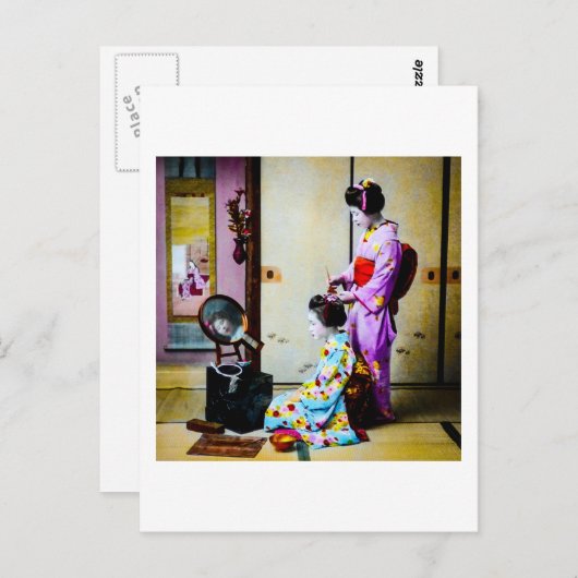Twee Geisha Doing Hair  Oude Japanners Briefkaart (Voorkant / Achterkant)