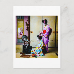 Twee Geisha Doing Hair Oude Japanners Briefkaart