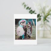 Twee Geisha en een Maiko en Parasols Old Japan Briefkaart (Staand voorkant)