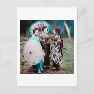 Twee Geisha en een Maiko en Parasols Old Japan Briefkaart