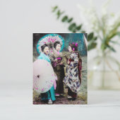 Twee Geisha en een Maiko en Parasols Old Japan Briefkaart (Staand voorkant)
