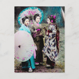 Twee Geisha en een Maiko en Parasols Old Japan Briefkaart