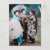 Twee Geisha en een Maiko en Parasols Old Japan Briefkaart (Voorkant)