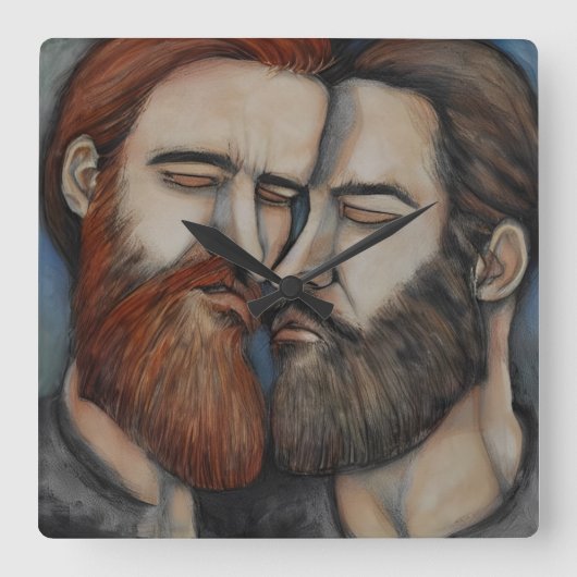 Twee gekaarde Mannen Vierkante Klok (Voorkant)