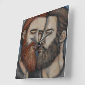 Twee gekaarde Mannen Vierkante Klok (Hoek)