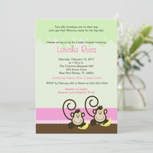 Twee Gekke apen Baby shower 5 x 7 Kaart (Staand voorkant)