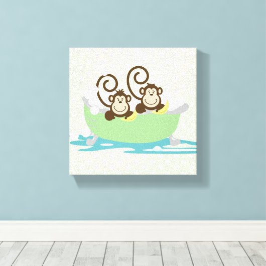Twee Gekke apen in een Tub Canvas Art Print (Insitu (Houten vloer))