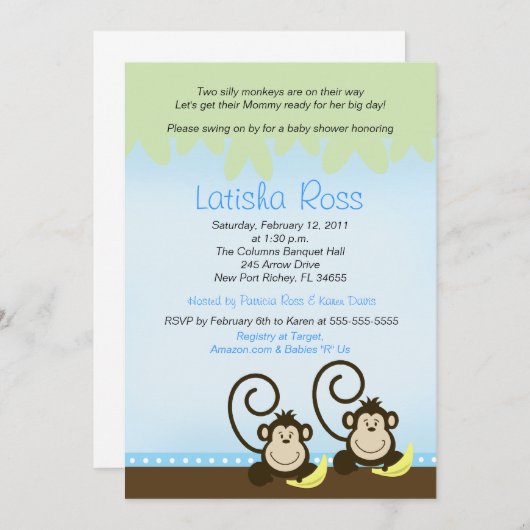 Twee Gekke apen met twee pennen Baby shower 5x7 Kaart (Voorkant / Achterkant)