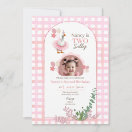 Twee Gekke Gans 2e Verjaardag Roze Fotouitnodiging Kaart