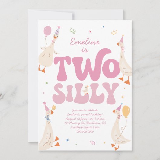 Twee Gekke Gans 2e verjaardag Uitnodiging Meisje R (Voorkant)