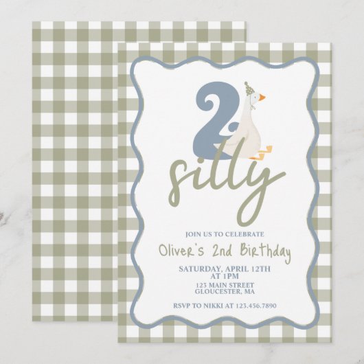 TWEE Gekke Gans blauw en groen 2e Verjaardag Kaart (Voorkant / Achterkant)