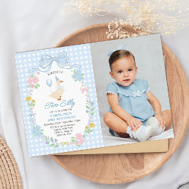 Twee Gekke Gans Bloemen Bow 2e Verjaardag Foto Kaart